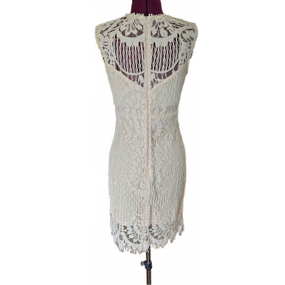 Main Strip Sleeveless Crochet Lace Knee Length Dress Cream Nude Womens - Picture 6 of 16